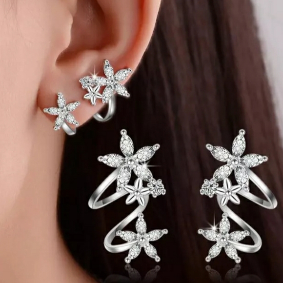 NEW 925 STERLING SILVER PLATE DIAMOND FLOWER CUFF - Picture 4 of 4